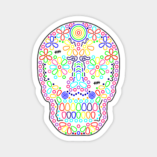 Colorful Skull de Los Muertos on White Magnet