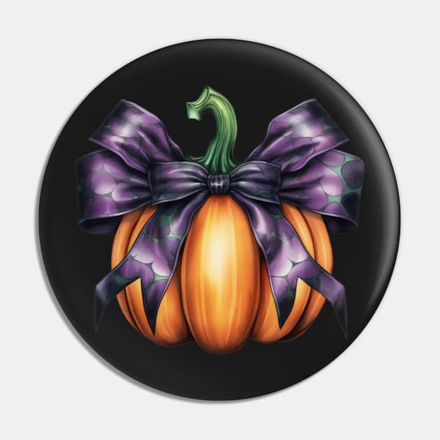 Fall Pumpkin with Big silk Bow Pin by LaartStudio