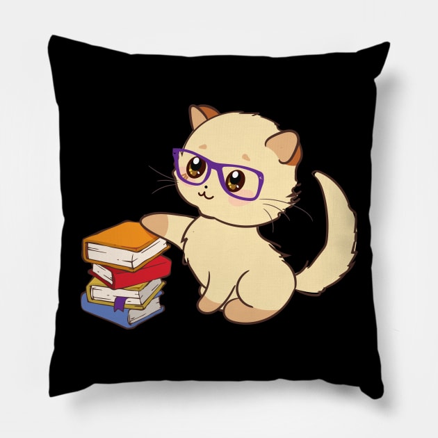 Cat Book Nerd Reader With Glasses Cute Reading Reading Pillow TeePublic