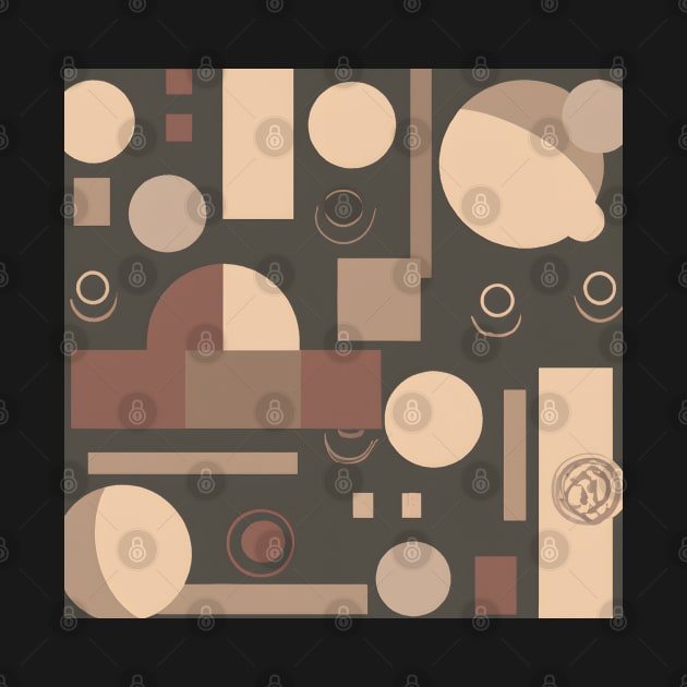 Abstract geometric shapes pattern. Triangles, circles, and rectangles in muted earth tones. Retro-inspired wallpaper design. by Zenflow