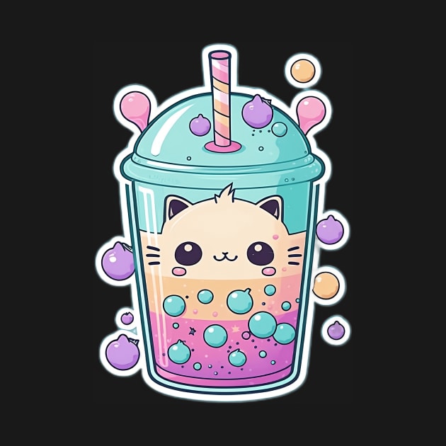 Cute Cat Bubble Tea Cartoon Boba Drawing by kiddo200