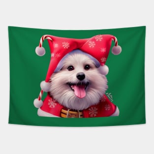 Christmas Pomeranian Puppy Tapestry