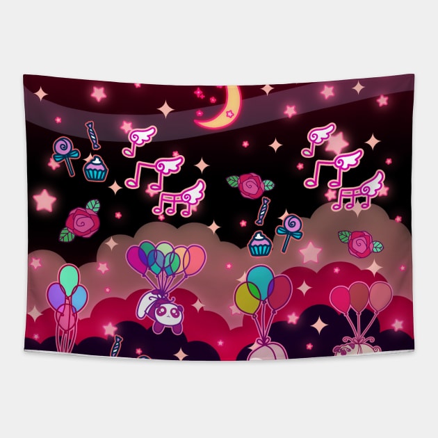 Animals Balloons and Night Sky Tapestry by saradaboru