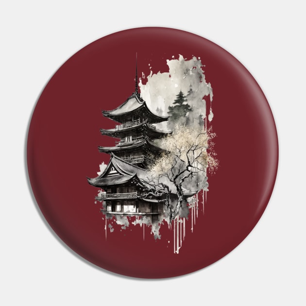 Japanese Architecture Sumi-E Pin by LetsGetInspired