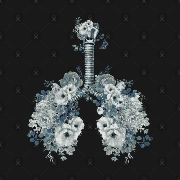 Roses and flowers growing on the lungs, important to breathe, blue, navy, lungs cancer, respiratory therapist by Collagedream