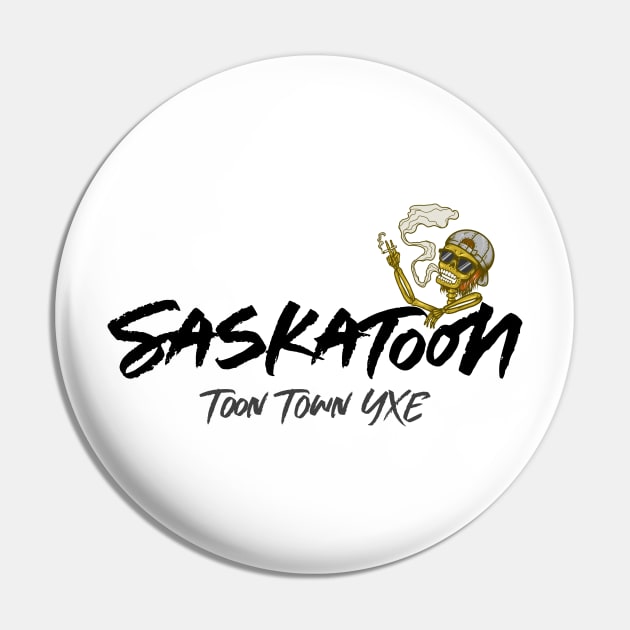 Saskatoon Toon Town YXE Chillin' Cartoon Skeleton Pin by Stooned in Stoon