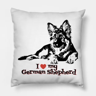 I Love My German Shepherd Cute German Shepherd Puppy Ink Art Pillow