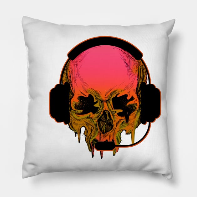 Game or Die - Gamer Skull in Headset Pillow by Demons N' Thangs