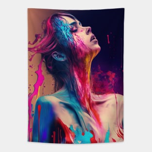 Taking in a Moment - Emotionally Fluid Collection - Psychedelic Paint Drip Portraits Tapestry