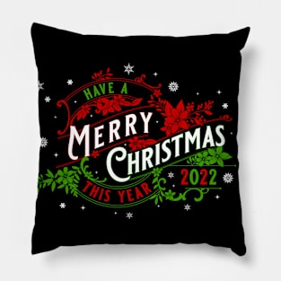 Merry Chistmas Vintage Style Red Greed Pillow