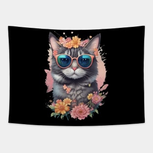 Blurred Beauty - Floral Cat Face Tapestry