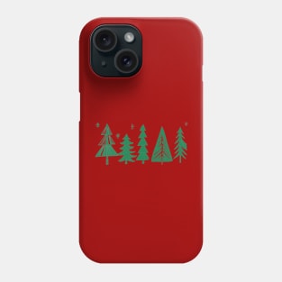 Artsy Green Woodblock Christmas Trees Phone Case