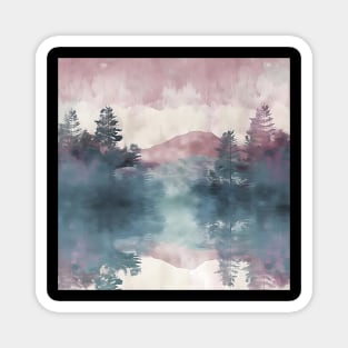 Pastel Colors Painting Of Mountain Trees With Purple Clouds Magnet