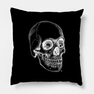 Halloween Skull - White on Black Pillow