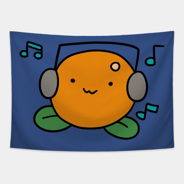 Orange with Headphones Tapestry by saradaboru