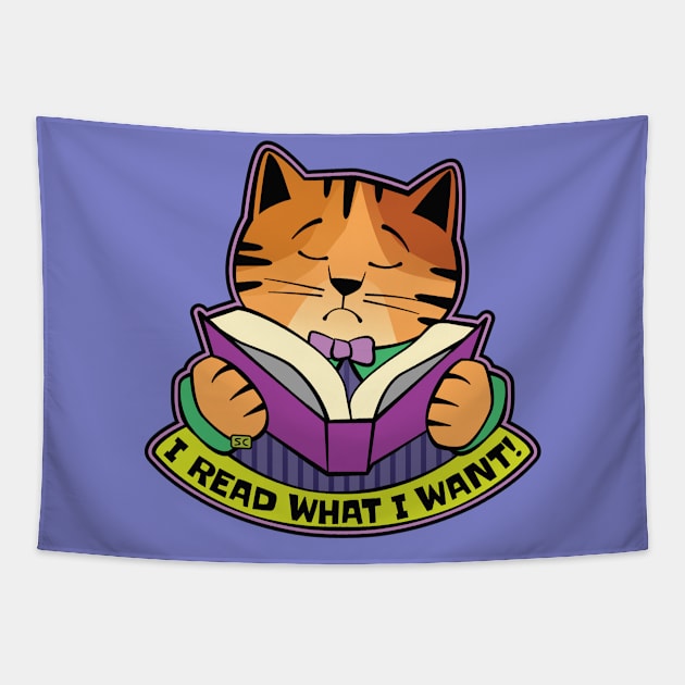 I Read What I Want Cat Tapestry by Sue Cervenka