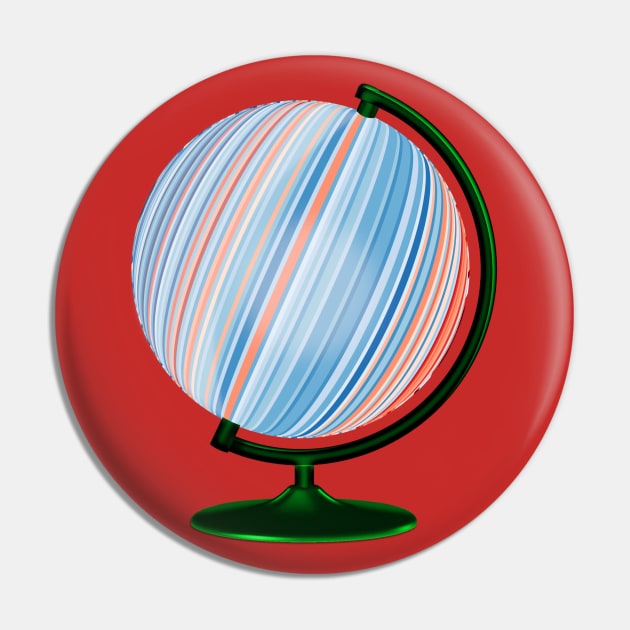 United States Climate Change Warming Stripes Globe Pin by CharJens