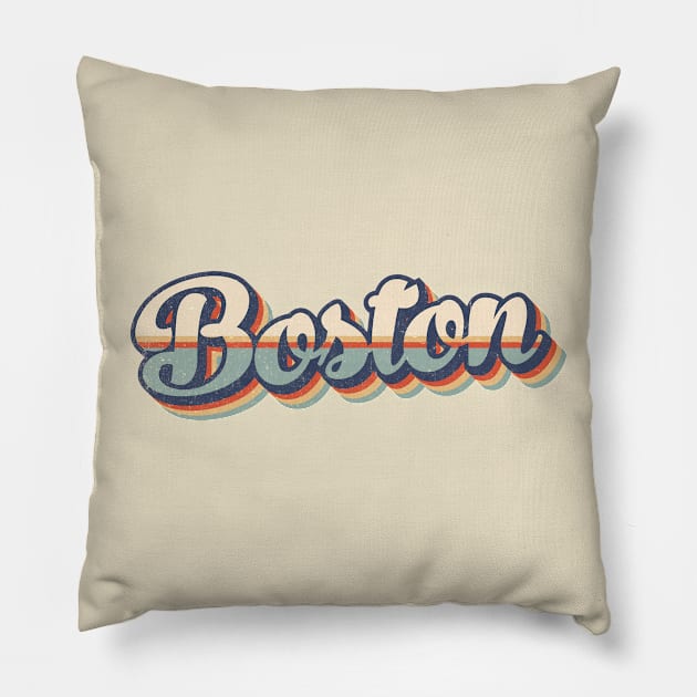 Boston // Retro Vintage Style Pillow by Stacy Peters Art