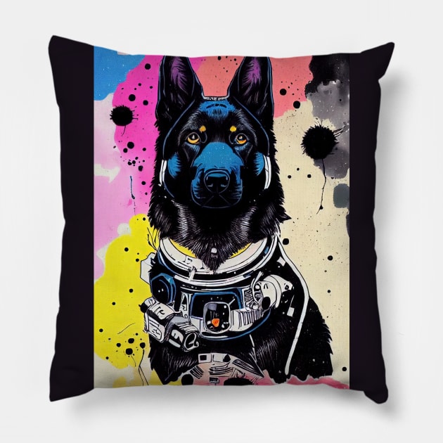 Astronaut black german shepherd Pillow by etherElric