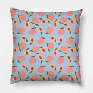 Peach Fruit Pattern on Blue Pillow