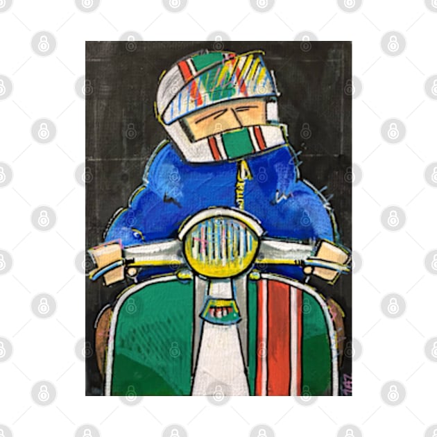 Retro Scooter, Classic Scooter, Scooterist, Scootering, Scooter Rider, Mod Art by Scooter Portraits