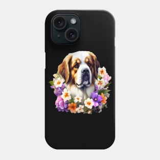 Saint Bernard Dog Surrounded by Beautiful Spring Flowers Phone Case