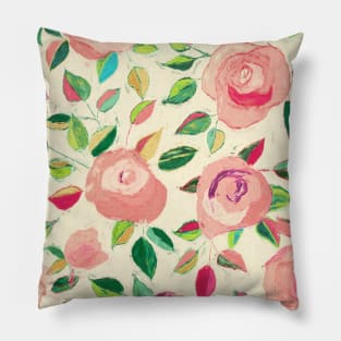 Pastel Roses in Blush Pink and Cream Pillow