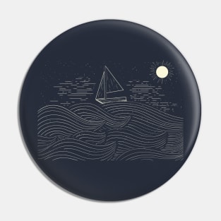 Sailboat In Waves On Ocean Line Art Pin