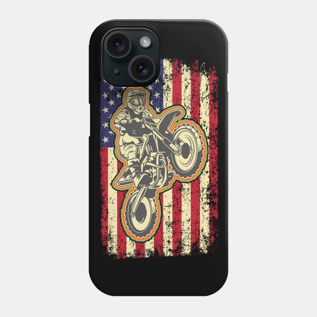 Dirt Bike Motocross American Flag Biker 4th of July Phone Case by aneisha