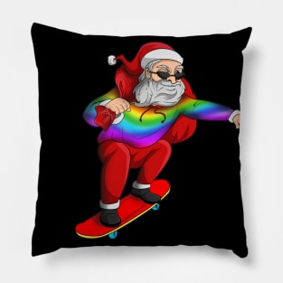 Christmas Pride Rainbow Santa Skateboarding Pillow