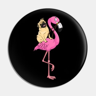 Pug Rider Flamingo Funny Pin