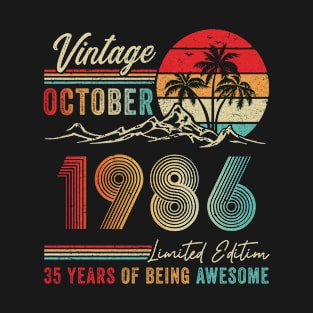 35 Years Old 35th Birthday Decoration Vintage October 1986 T-Shirt