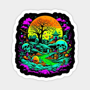 Magical Hut in Psychedelic Forest With Skulls, Macabre Magnet