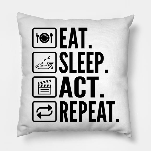 Eat Sleep Act Repeat - Funny Actor Pillow by HaroonMHQ