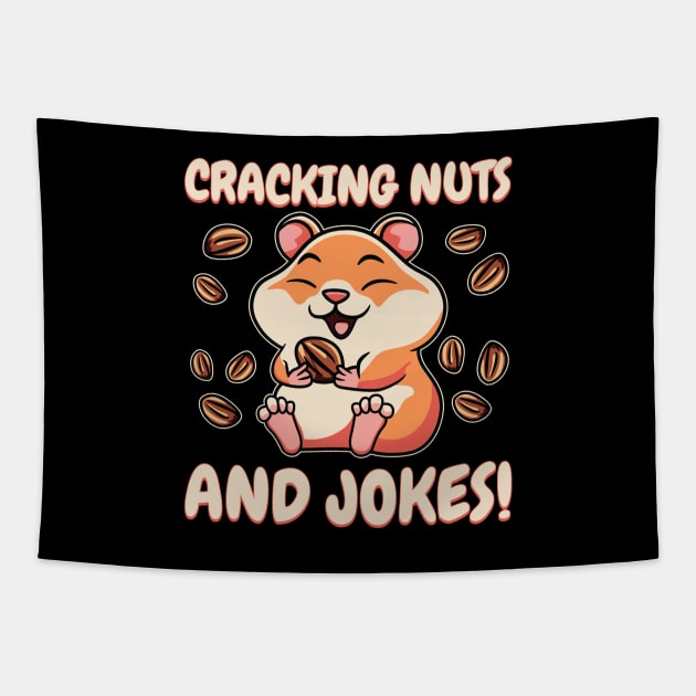 Cute Hamster Cracking Nuts And Jokes Tapestry by JS Arts