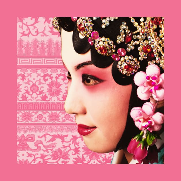 Chinese Opera Star with Blush Pink Traditional Floral Pattern- Hong Kong Retro by CRAFTY BITCH