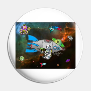 Astro Bunny adventure in outer space with spaceships and bunny astronaut Pin