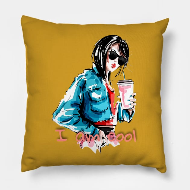 Cool girl in sunglasses Pillow by LAV77