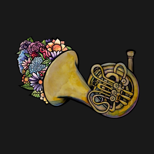 Floral French Horn by bubbsnugg