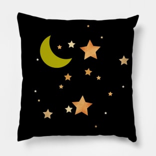 Cute Crescent Moon and Stars in the Sky Pillow