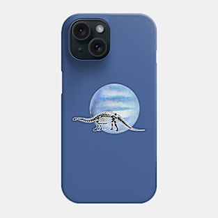 Dinosaur Skeleton in Space Pale Blue Planet Phone Case