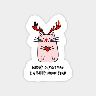 Meowy Christmas, cute cat with antlers Magnet