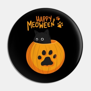 Happy Meoween! Cute Black Cat on Halloween Pin