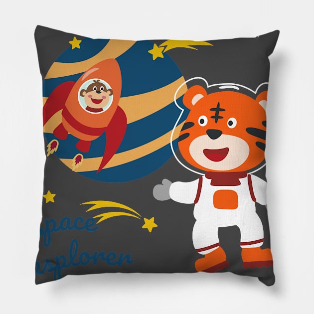 Space tiger or astronaut in a space suit with cartoon style. Pillow by KIDS APPAREL