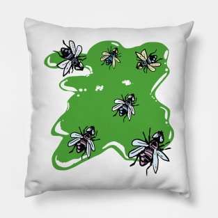 The festival of flies on green ! Pillow