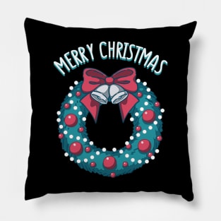 Merry Christmas (on black background) Pillow