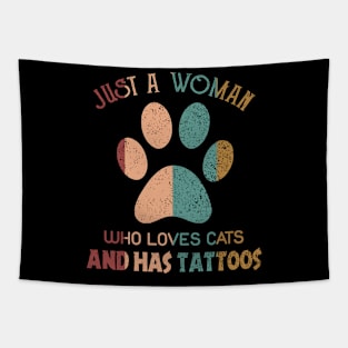 Just A Woman Who Loves Cats And Has Tattoos Tapestry