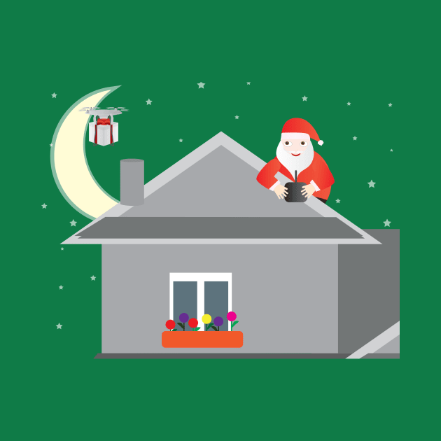 Santa Claus Sending a drone with a gift box by sigdesign