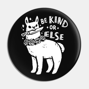 cute llama with knife and peonies saying be kind or else Pin