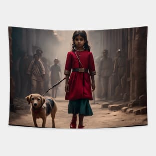 girl with dog Tapestry